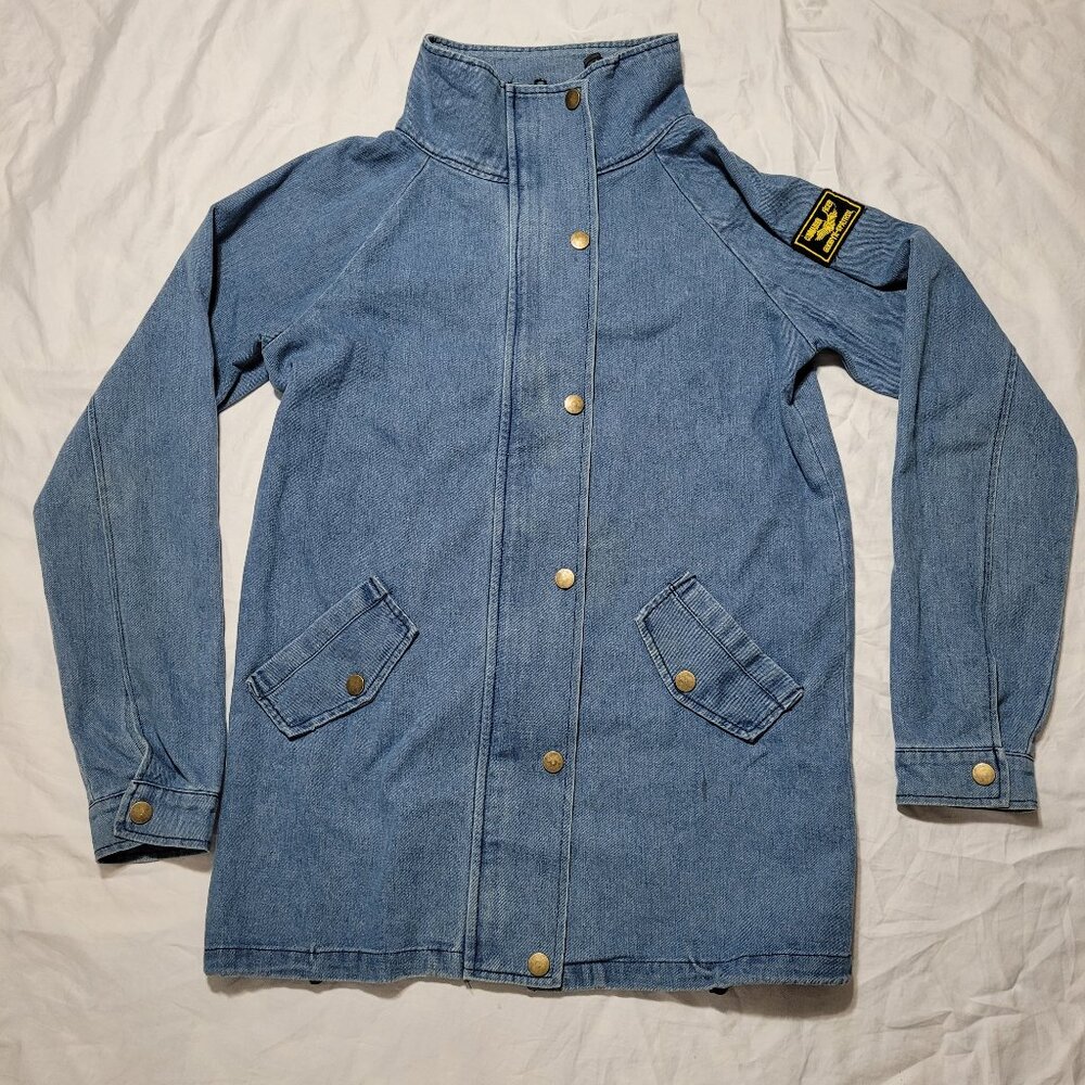 Denim Fleet Jacket Commander Acer Full Zip Snaps High Collar Blue BOOBYK-SPATROL